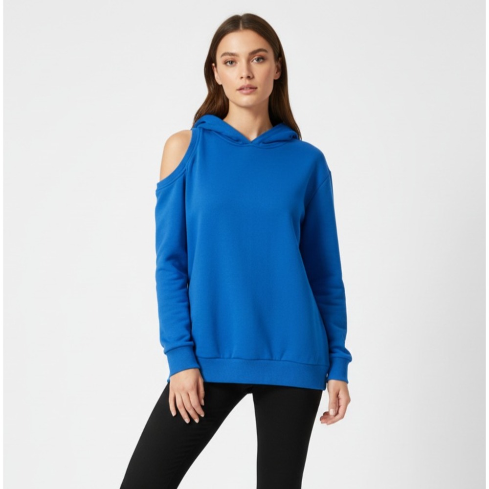 Future‎ Collective Women's Size XS Blue Cold Shoulder Long Sleeve Hoodie